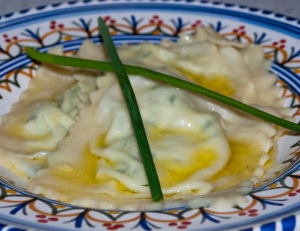Requeson and Cilantro Ravioli in a Butter and Garlic Sauce